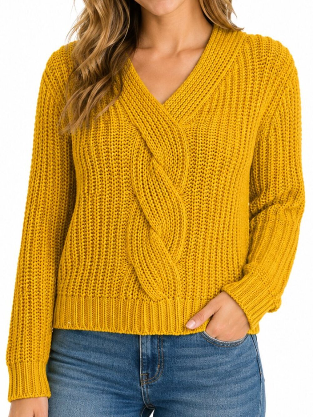 Soaked in Luxury Amanda Pullover XS 100% Cotton Mustard Chunky Knit Sweater